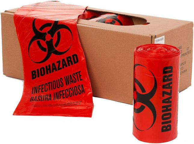 Red Biohazard Can Liner - 24"x33", 1.3 Mil, 500/cs